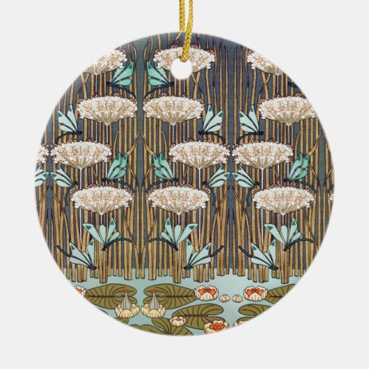 Dragonflies Water Lelies Marsh Art Nouveau Keramisch Ornament (Voorkant)