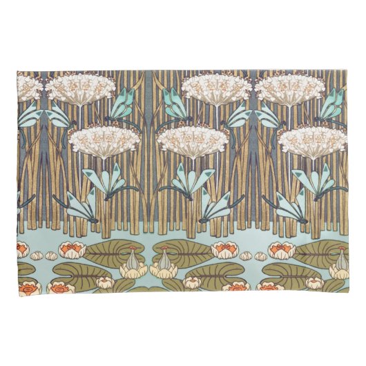 Dragonflies Water Lelies Marsh Art Nouveau Kussensloop (Voorkant-Rechts)