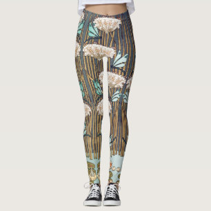 Dragonflies Water Lelies Marsh Art Nouveau Leggings