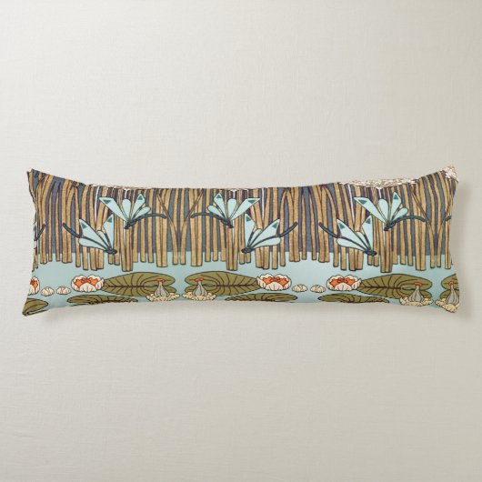 Dragonflies Water Lelies Marsh Art Nouveau Lichaamskussen (Voorkant)