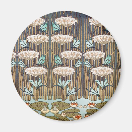 Dragonflies Water Lelies Marsh Art Nouveau Magneet (Voorkant)