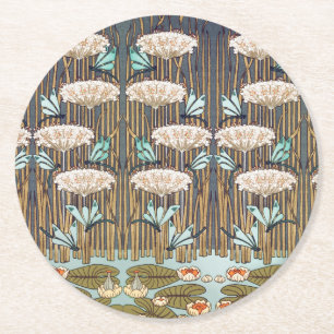Dragonflies Water Lelies Marsh Art Nouveau Ronde Kartonnen Onderzetter