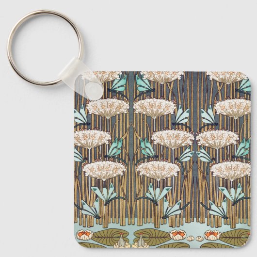 Dragonflies Water Lelies Marsh Art Nouveau Sleutelhanger (Voorkant)