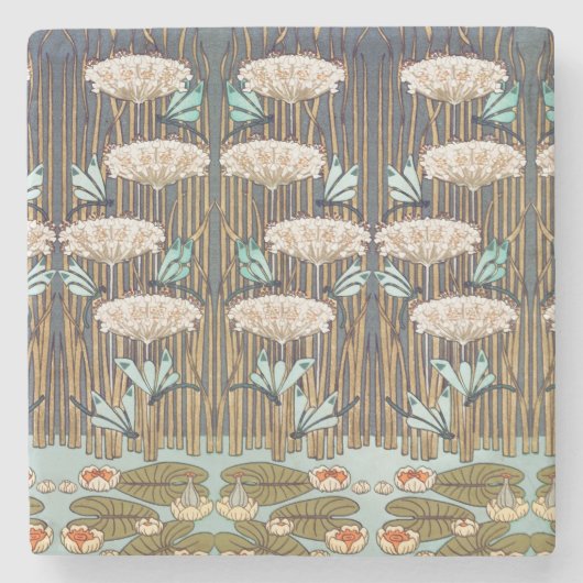 Dragonflies Water Lelies Marsh Art Nouveau Stenen Onderzetter (Voorkant)