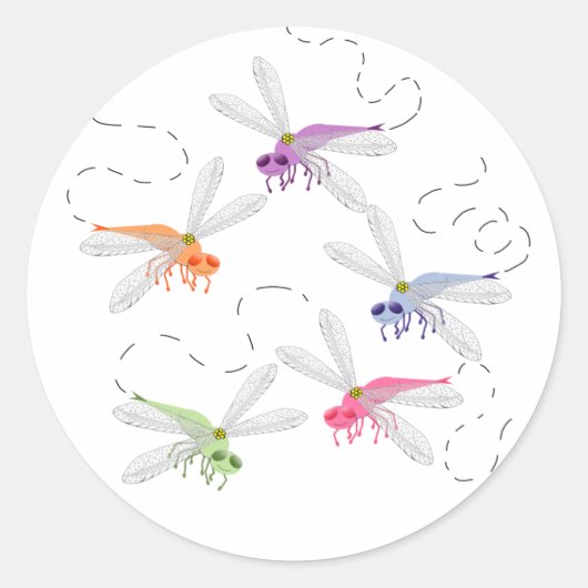 Dragonflies Whimsical Cartoon Art Ronde Sticker (Voorkant)