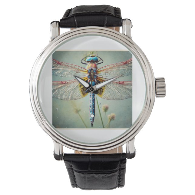 Dragonfly 260924IREF213 - Watercolor Horloge (Voorkant)