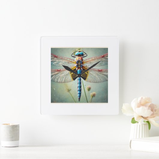 Dragonfly 260924IREF213 - Watercolor Vierkante Klok (Huis)
