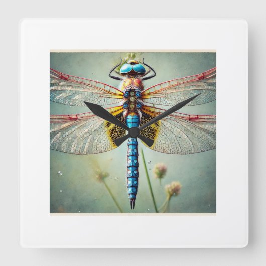Dragonfly 260924IREF213 - Watercolor Vierkante Klok (Voorkant)