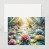 Dragonfly Above Pond Watercolor Briefkaart (Voorkant / Achterkant)