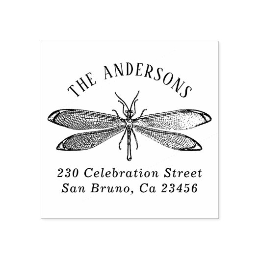  Dragonfly Achternaam Retouradres Rubberstempel (Afrduk)