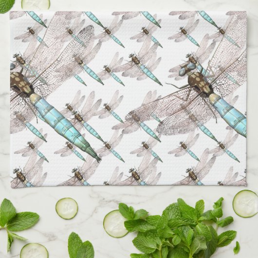 Dragonfly Air Force on White Theedoek (Gevouwen)