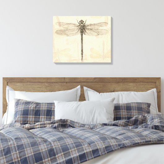 Dragonfly  Antiek Classic Natuur Canvas Afdruk (Insitu (Slaapkamer))