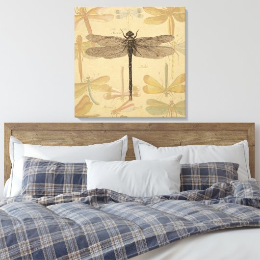 Dragonfly Antiek Classic Natuur Canvas Afdruk (Insitu (Slaapkamer))