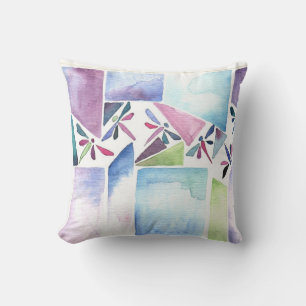 DRAGONFLY Aqua Green Abstract Water Color Pillow Kussen