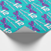 Dragonfly art aqua, leeftijdsnaam 12e verjaardag cadeaupapier (Hoek)