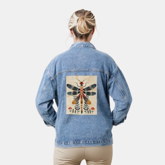 DRAGONFLY ART DENIM JEAN JACK DENIM JACKET (Model)