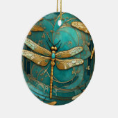 Dragonfly Art Nouveau Art Deco Blauwgroen & Gouden Keramisch Ornament (Rechts)