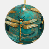 Dragonfly Art Nouveau Art Deco Blauwgroen & Gouden Keramisch Ornament (Voorkant)