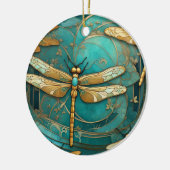 Dragonfly Art Nouveau Art Deco Blauwgroen & Gouden Keramisch Ornament (Links)