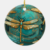 Dragonfly Art Nouveau Art Deco Blauwgroen & Gouden Keramisch Ornament (Achterkant)