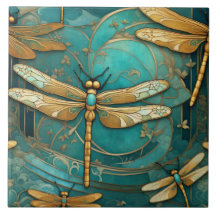 Dragonfly Art Nouveau Art Deco Blauwgroen & Gouden
