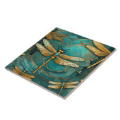 Dragonfly Art Nouveau Art Deco Blauwgroen & Gouden Tegeltje (Zijkant)