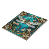 Dragonfly Art Nouveau Deco Aqua Blue Glas in lood Tegeltje (Zijkant)