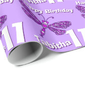 Dragonfly art paarse leeftijdsnaam 11e verjaardags cadeaupapier (Rol Hoek)