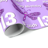 Dragonfly art paarse leeftijdsnaam 13e verjaardag cadeaupapier (Rol Hoek)