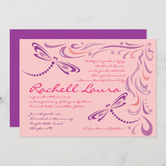 Dragonfly Baby Noeming Noeming Joods Hebreeuws Kaart (Voorkant / Achterkant)