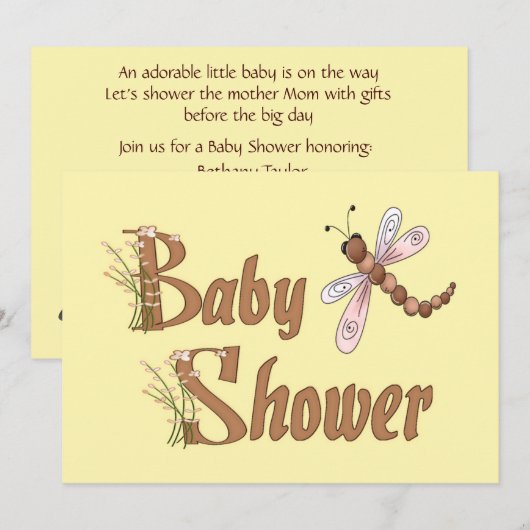 Dragonfly Baby shower Uitnodiging (Voorkant / Achterkant)
