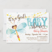Dragonfly Baby shower uitnodiging, Meisje Kaart (Voorkant)