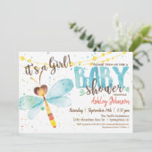Dragonfly Baby shower uitnodiging, Meisje Kaart (Staand voorkant)