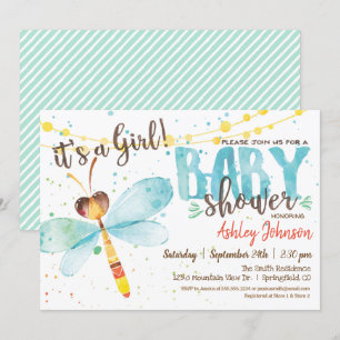 Dragonfly Baby shower uitnodiging, Meisje Kaart