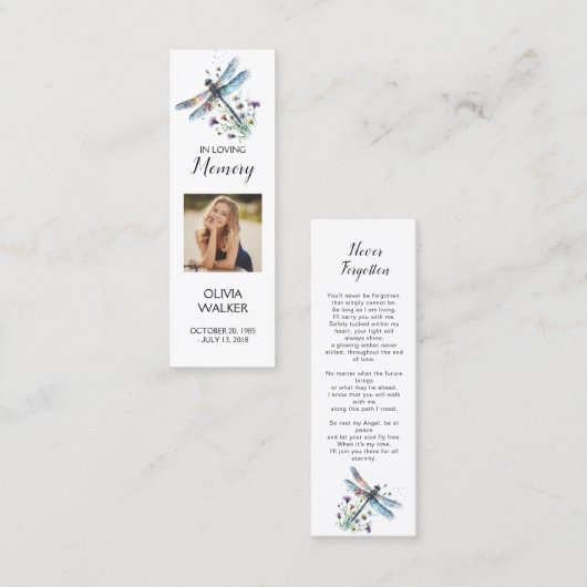 Dragonfly begrafenis Bladwijzer, begrafenis Keepsa Mini Visitekaartje (Voorkant / Achterkant)