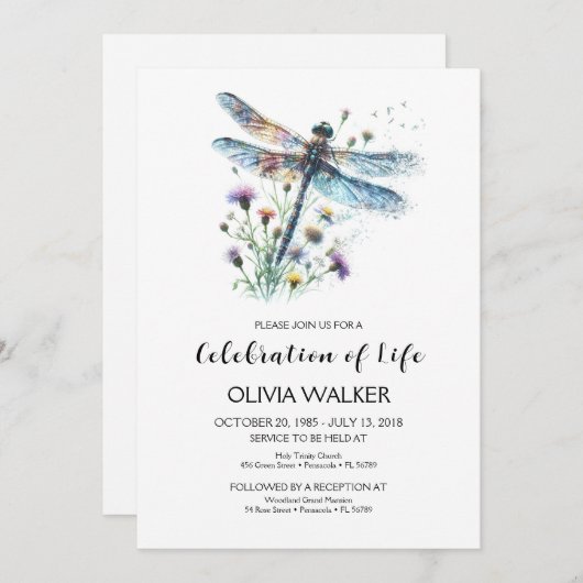 Dragonfly begrafenis vieren van het leven kaart (Voorkant / Achterkant)