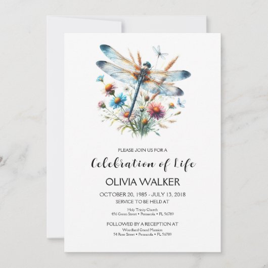Dragonfly begrafenis vieren van het leven kaart (Voorkant)