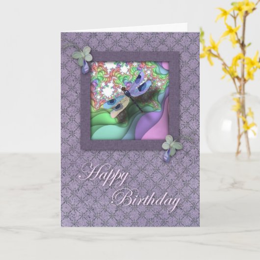 Dragonfly Birthday Kaart (Gele Bloem)