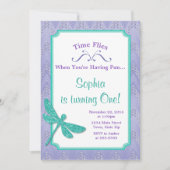 Dragonfly Birthday Uitnodiging Roze Glitter Girl (Voorkant)