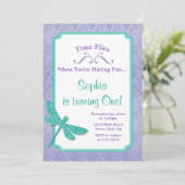 Dragonfly Birthday Uitnodiging Roze Glitter Girl (Staand voorkant)