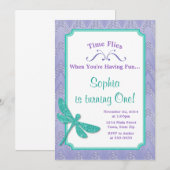 Dragonfly Birthday Uitnodiging Roze Glitter Girl (Voorkant / Achterkant)