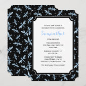 Dragonfly Black en Blue Birthday Party Kaart (Voorkant / Achterkant)