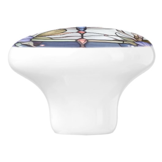 Dragonfly Blauw en Wit Glas in lood Bloem Keramische Knop (Zijkant)