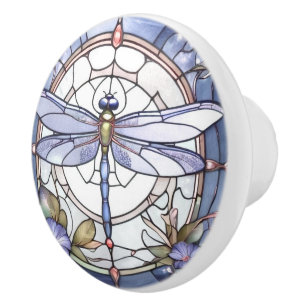 Dragonfly Blauw en Wit Glas in lood Bloem Keramische Knop