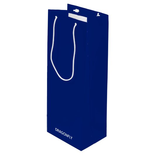 Dragonfly blauwe kleurnaam wijn cadeautas (Voorkant Gekanteld)