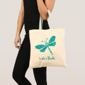 Dragonfly blauwgroen aqua kinder, bibliotheekcanva tote bag (Voorkant (product))