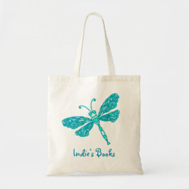 Dragonfly blauwgroen aqua kinder, bibliotheekcanva tote bag