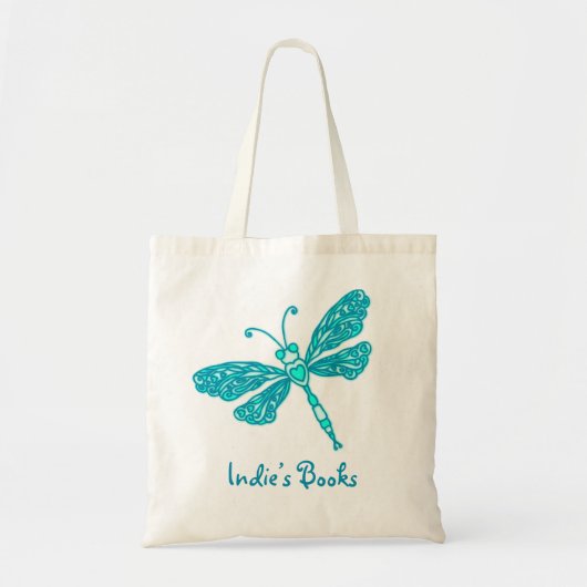 Dragonfly blauwgroen aqua kinder, bibliotheekcanva tote bag (Voorkant)