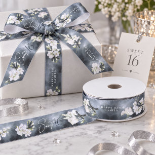 Dragonfly Bloem Happy Sweet 16 Stof Blauw ID1310 Satijnen Lint