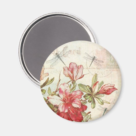 Dragonfly  Bloemen Rode Bloemen Azalea's Magneet (Voorkant / Achterkant)